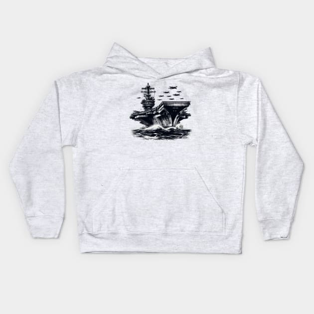 Aircraft Carrier Kids Hoodie by Vehicles-Art